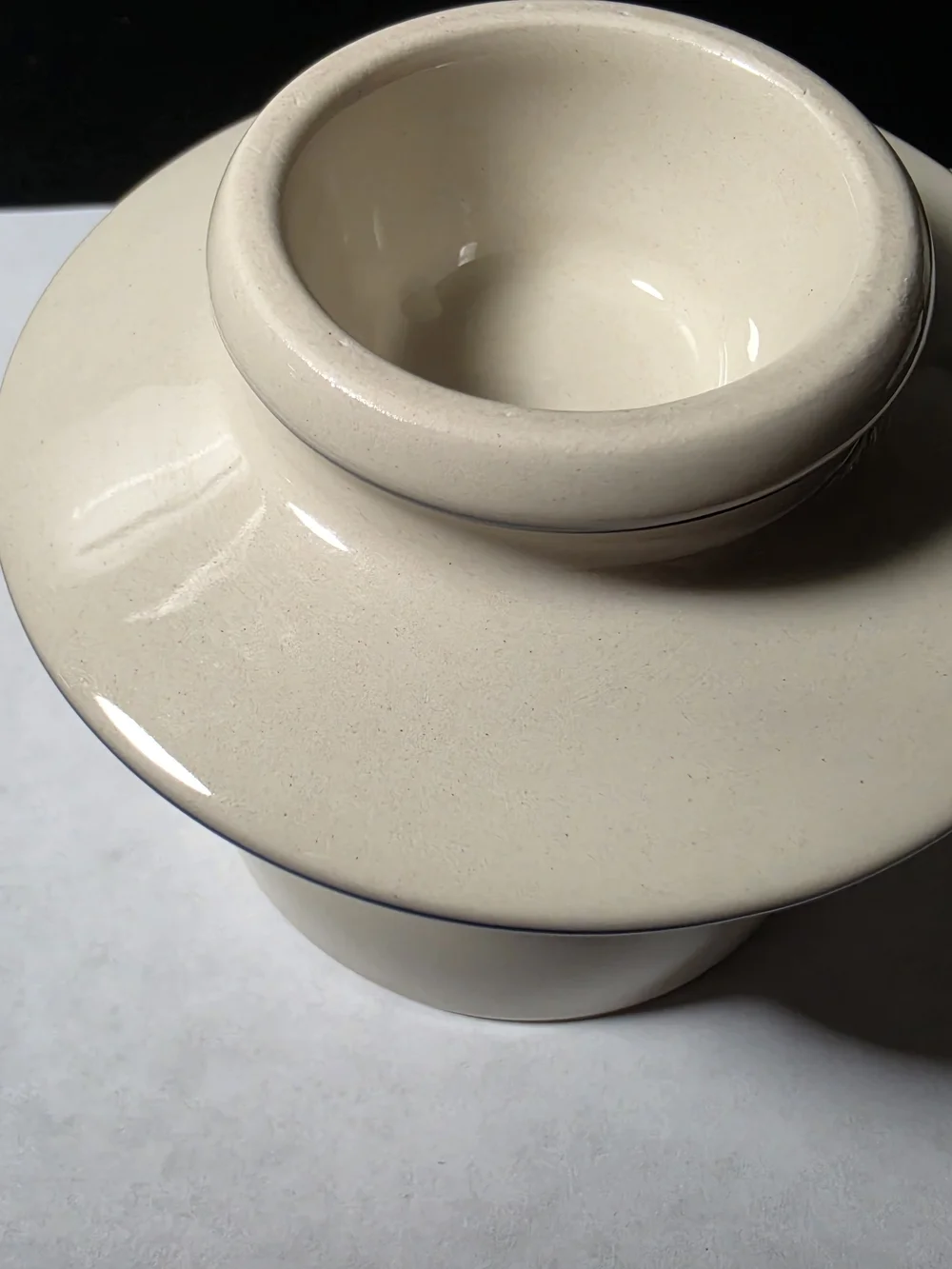 Cream Ceramic Storage Jar with Blue Trim - Classic Kitchen Canister